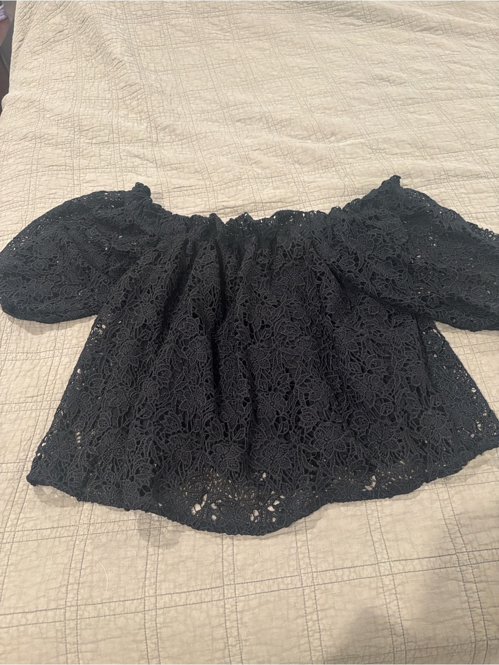 Anthropologie Black Off-the-Shoulder Lace Crop Top - Picture 7 of 7